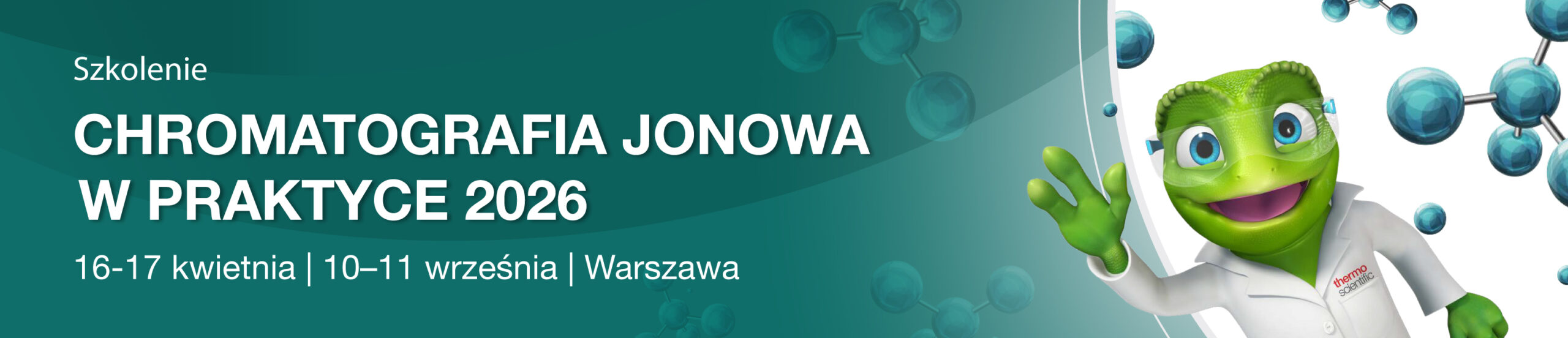 Szkolenia 2 Baner promujący szkolenie „Chromatografia jonowa w praktyce 2026” organizowane przez AGA Analytical w Warszawie – praktyczne szkolenie dla laboratoriów z obsługi chromatografów jonowych.