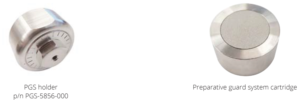System przedkolumnowy PGS: uchwyt holder p/n PGS-5856-000 oraz wkład Preparative Guard System Cartridge.